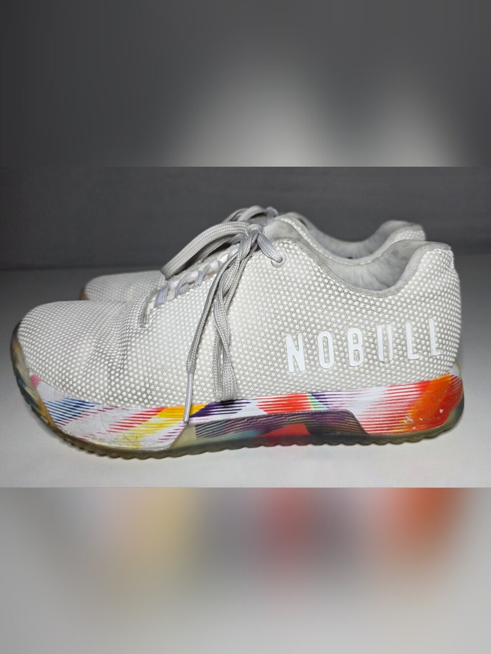 NOBULL Light Gray Mesh Trainer with Multicolor Painted Sole Unisex Sz M8.5 W10